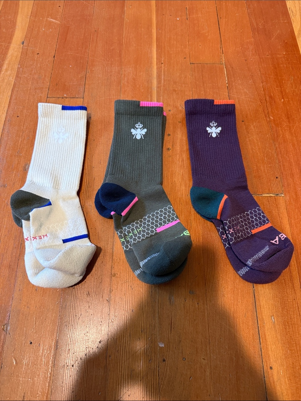 Bombas Kids Crew Socks - White, Olive, Purple (3-Pack) NEW NEVER WORN